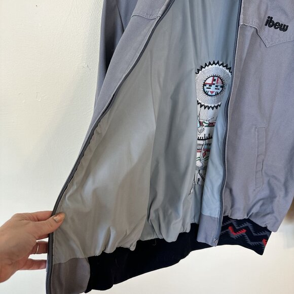 Vintage Mens Grey Arizona Bomber Jacket Canvas Embroidered Kachina XL - Picture 9 of 11